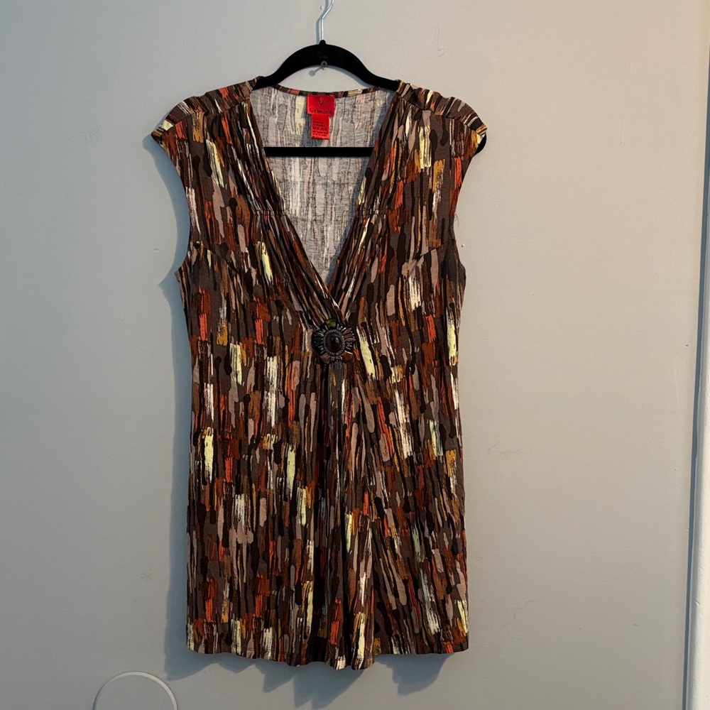 Brown and Orange Sleeveless shirt with Buckle